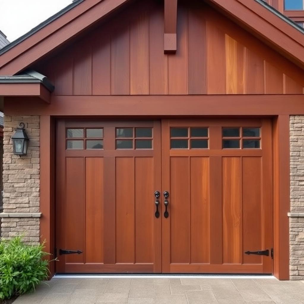 Traditional wood garage door with craftsman details