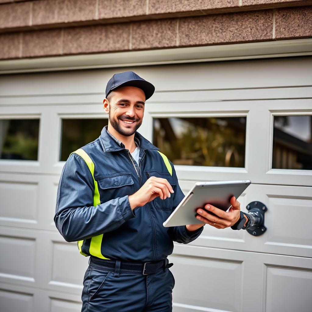 Portland Garage Doors technician performing professional inspection with digital tablet